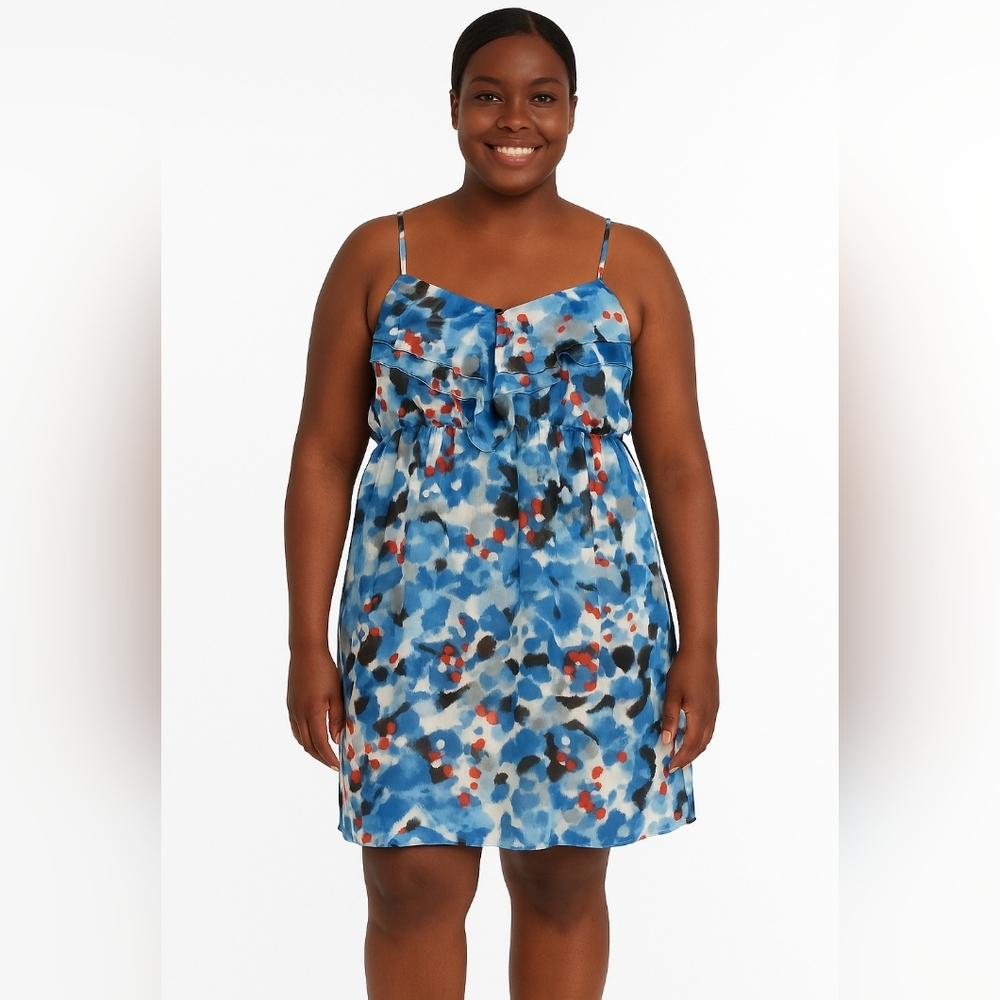 Kensies platter pattern tie dye multicolor strappy flare dress Large knee-length